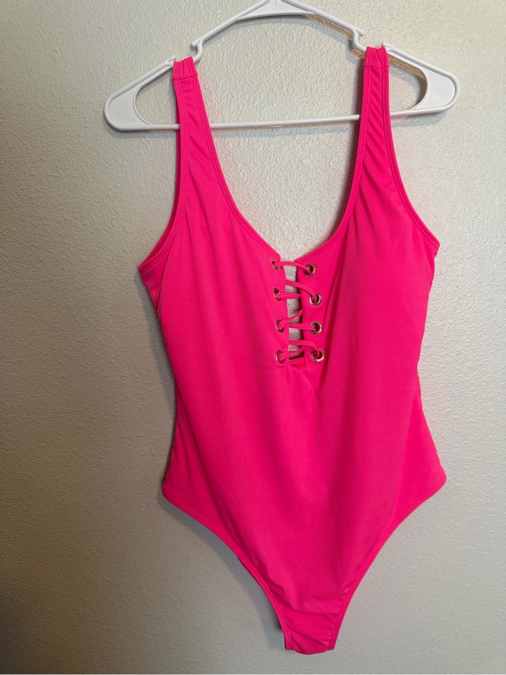 Women’s Hot Pink Lace-Up One-Piece Swim Bodysuit